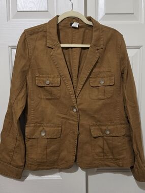 J. Crew Linen Cotton Utility Blazer in Caramel Brown Sz 10 Preppy Summer Safari